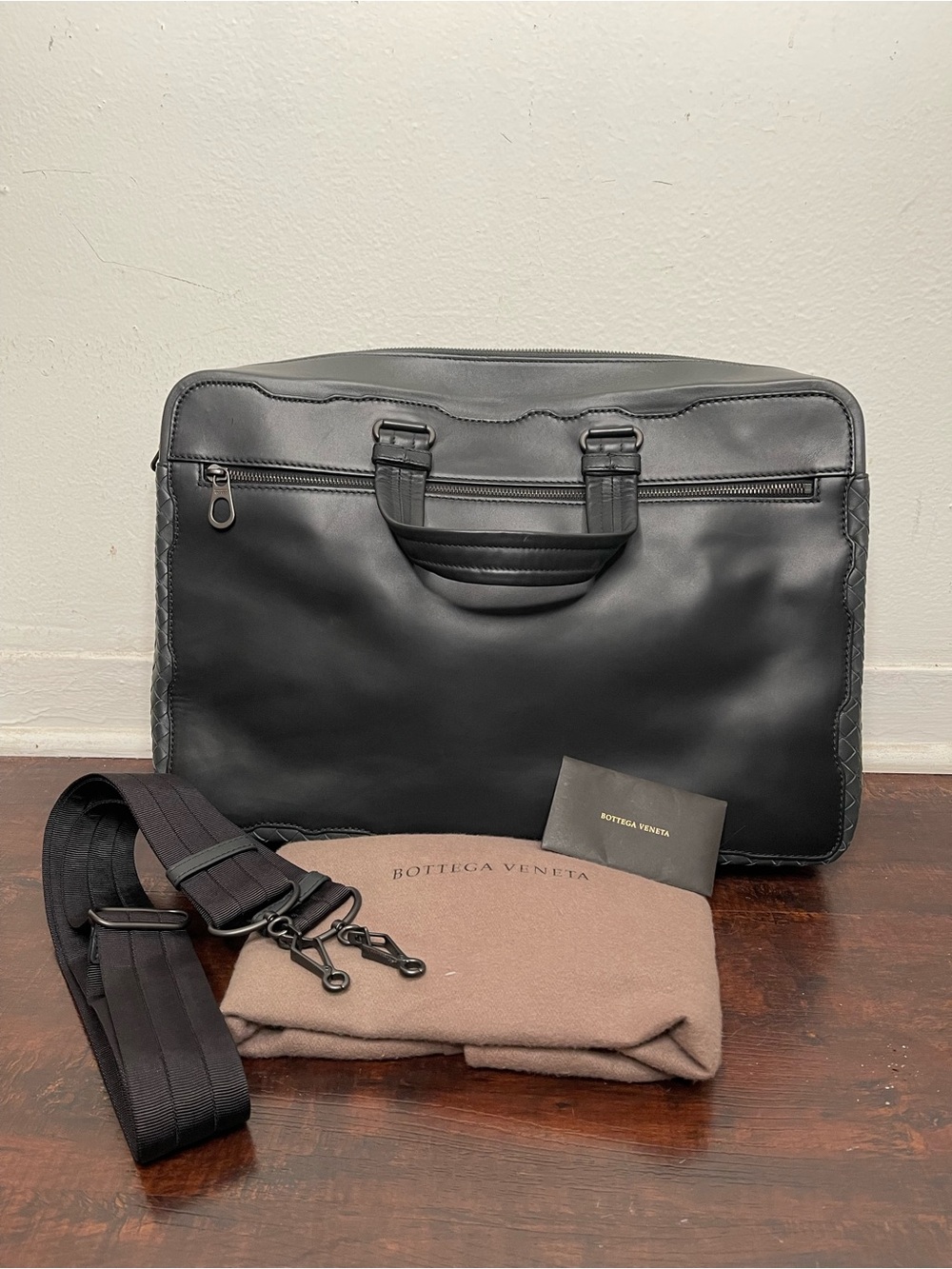 BOTTEGA VENETA BLACK LEATHER INTRECCIATO BRIEFCASE LAPTOP BAG $4200 RETAIL - Picture 1 of 15